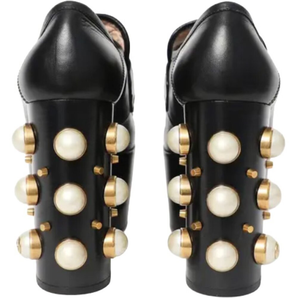 Gucci Black Leather Pearl Studded Vegas Platform Loafer Pumps Size 36 - Picture 4 of 5